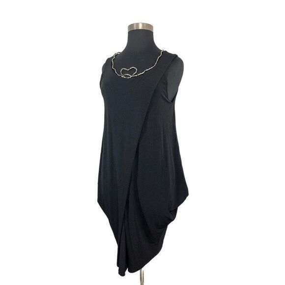 Matti Mamane XL Black Tunic Dress Tulip Hem Art To Wear Lagenlook Jersey Fits 1X - Picture 1 of 9